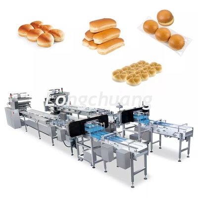 Qualität  Multifunction Bakery Food Automatic Feeding Line Burger Bun Hot Dog Hamburger Packaging Machine Fabrik